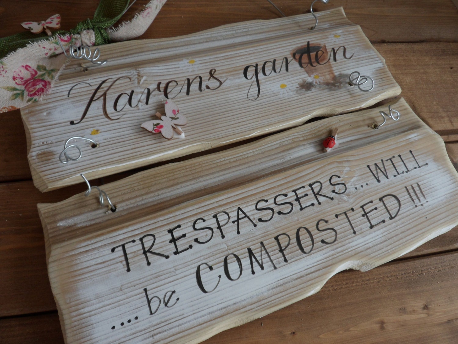 Custom Grandad&#39;s garden plaque. Unique birthday, anniversary & memorial gift. Trespassers will be composted sign. Handpainted custom sign