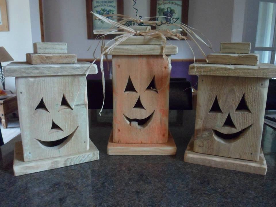 Halloween jack o lantern, wooden jack o lantern Rustic handmade lantern Halloween decorations ...