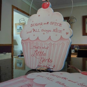 New baby gift, cupcake shape with sugar and spice and all things nice,  custom baby shower and Christening gifts, handmade, personalised,