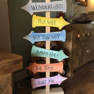 This way that way not this way Wonderland Fairytale Storybook signpost sign School reading corner Baby Nursery decor Custom wedding decor image 2