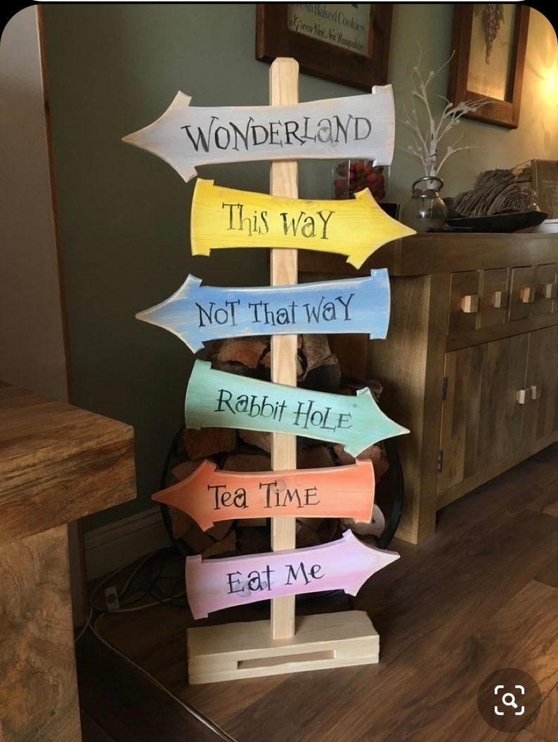 This way that way not this way Wonderland Fairytale Storybook signpost sign School reading corner Baby Nursery decor Custom wedding decor image 2