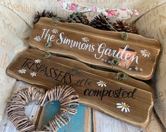 Personalisierte Gedenktafel für Opas Garten. Einzigartiges Geburtstags-, Jubiläums- & Erinnerungsgeschenk. Unbefugte werden kompostiert. Handbemaltes Schild nach Wunsch