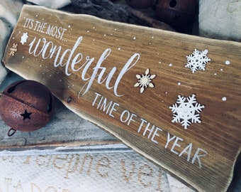 Custom made Its the most wonderful time of the year wooden plaques Hand crafted Chrismas signs with bespoke illustrated designs