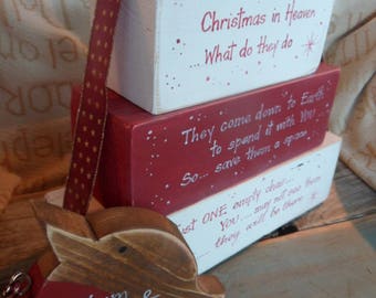 Personalised Chistmas in Heaven memory blocks with Red robin. Robins appears when a loved one is near Snowflakes are kisses from heaven gift