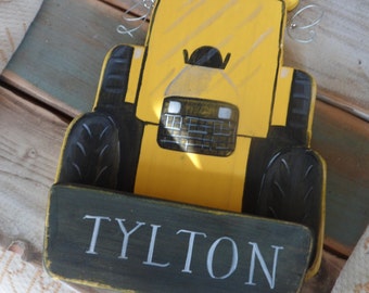 Childrens personalised  bedroom door signs. JCB and tractor shaped plaque , perfect Nursery, 1st Birthday, newborn or christening gifts