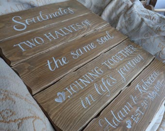 Soulmates, two halves of the same soul joining together in lifes journey wooden wedding plaque