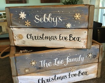 Rustic crate & custom storage box, personalised wedding card crates, Nursery story book crate Custom Christmas Eve Box Easter egg crate