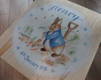 Children's wood chairs, Personalised & hand painted illustrations for Newborn Christening 1st Birthday gifts Bespoke childrens nursery decor