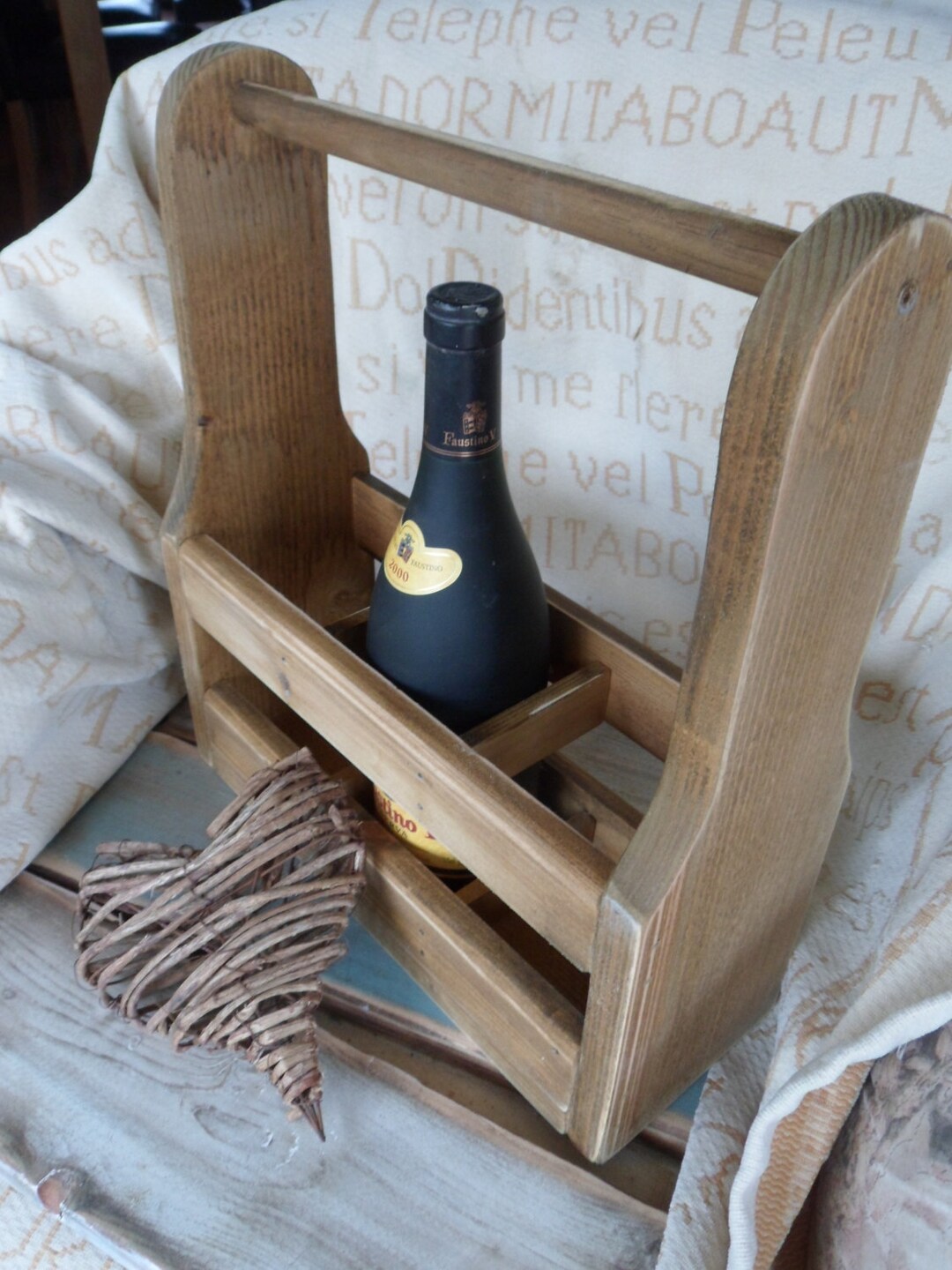 Rustic 3 Wine Bottle, Wooden Holder/caddy, Wedding & Anniversary Gift