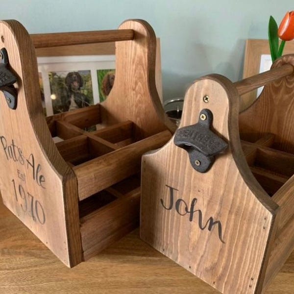 Custom Wood beer caddy gift Six pack beer crate Personalised groomsman gift Best man Usher Fathers Day gift Teacher Retirement Gifts for him