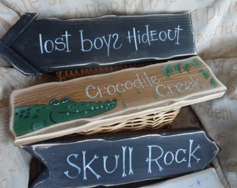 Peter Pan inspired Single & Multi pack signpost signs Neverland Lost Boys Hideout Croc Creek Skull Rock Tinkerbell Pixie Hollow  Indian camp