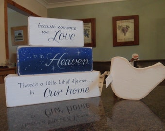 Because someone we love is in heaven blocks. Handmade custom & personalised set of stacking wooden memorial blocks to remember loved ones.