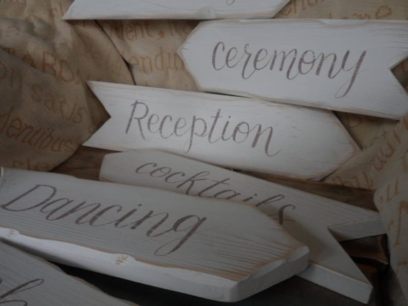 Wedding arrow signs Wedding and reception signpost signs Welcome to our wedding Happily ever after starts here Dancing Bar Photo Booth sign
