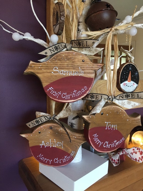 Personalised Wood Christmas Robin Bespoke Christmas decoration My first Christmas custom bauble gifts  Xmas Tree Ornaments Mantel Decoration