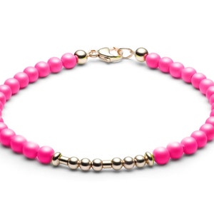 Ball Bracelet/Name Bracelet • Morse Code • Neon Pink / Rose Gold