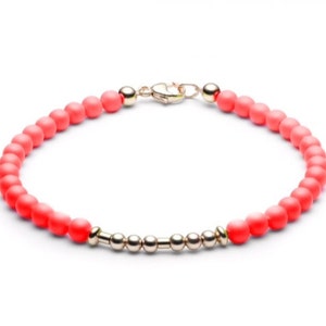 Ball Bracelet/ Name Bracelet • Morse Code • Neon Red / Rose Gold