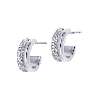 Her Half Pavé Pm Hoops - silver