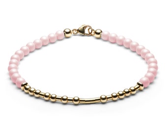 Kugelarmband/ Namensarmband • Morsecode • Pastellrosa/ Gold