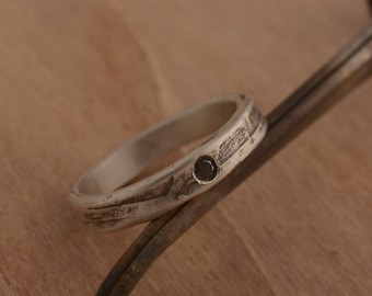 Handgemaakte zwarte diamant sterlingzilveren herenring | Moderne trouwring DA85