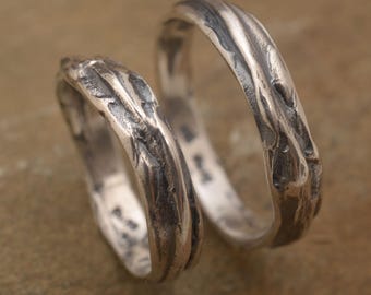 Alternative Wedding Band Set, Sterling Silver Rings, 5mm wide,  BE262