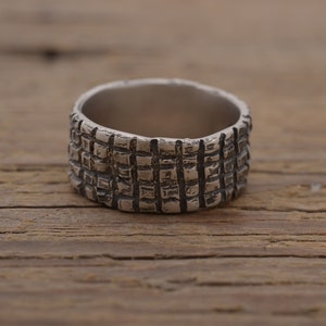 Mens Distressed Wedding Band, Sterling Silver Ring, 10mm wide, gift for him, DA792