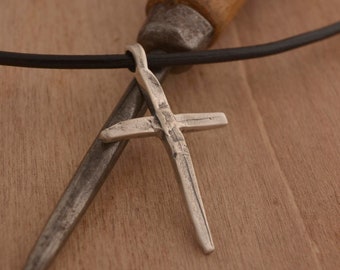 Christian Cross Necklace, Sterling Silver Art Cross Gift for him, ST727