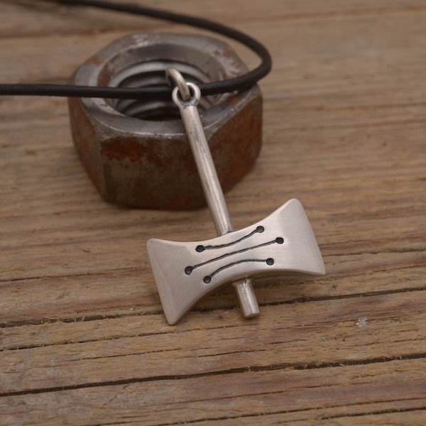 Double axe necklace for men, Sterling silver handcrafted Minoan pendant MA311