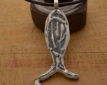 Fish Necklace, Oxidized Sterling Silver Fish Pendant, Primitive Collection, Nature Necklace for Men MA153