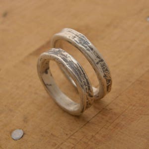His & Hers Couple Band Set, Personalized Sterling Silver Wedding Rings, 4.5mm Wide Rustic Commitment Rings, BE121