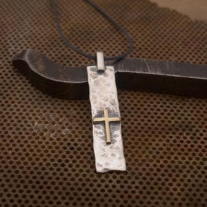 Christian Cross Necklace, Sterling Silver and Gold Faith Statement, MA316