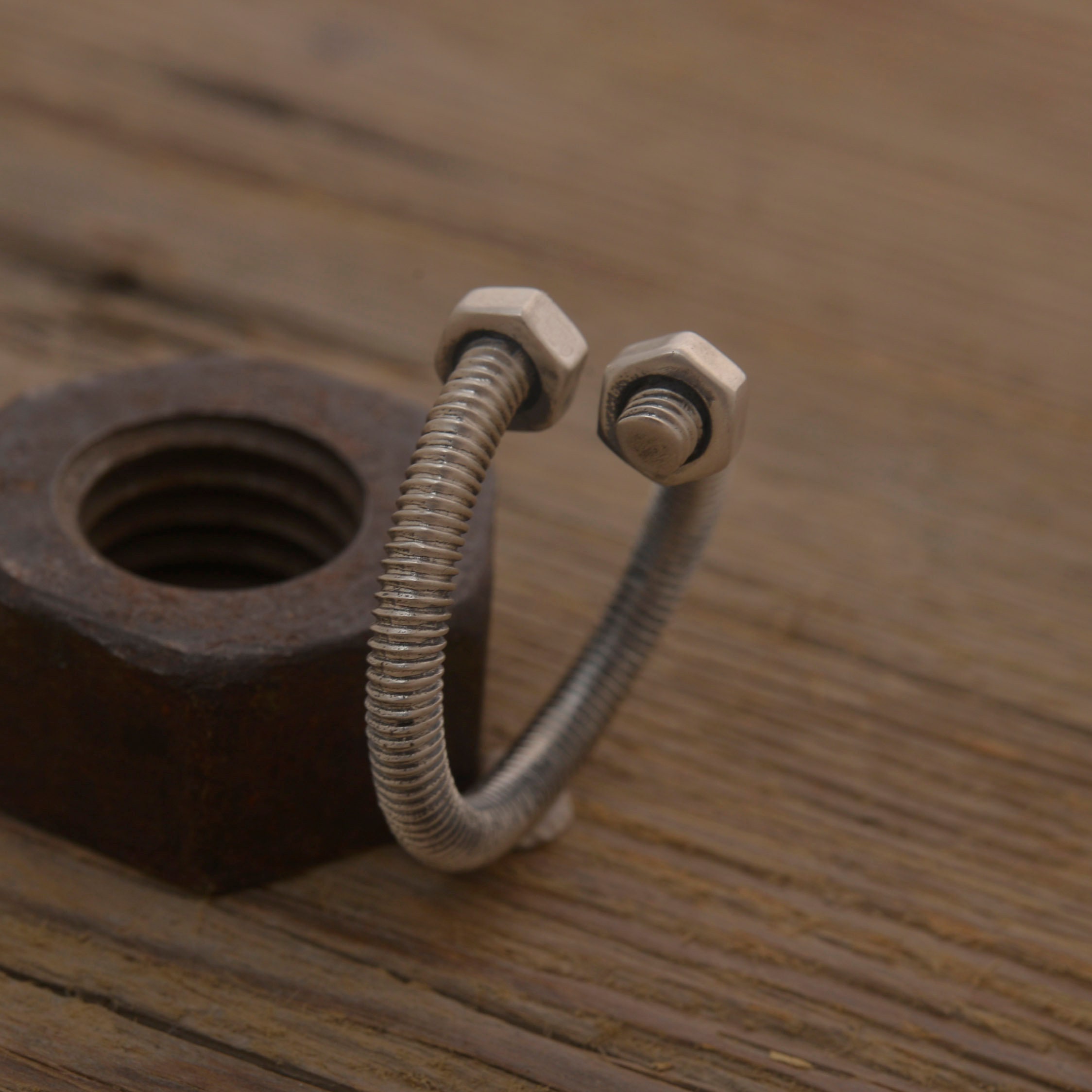 Bolt Nut Ring for Men Sterling Silver Screw Ring Hardware Etsy