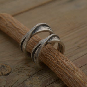 Boho Ehering Set, unkonventionelle Sterling Silber Ringe, BE146