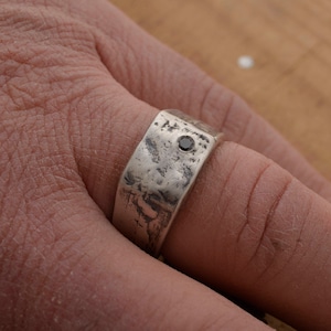 Mens Black Diamond Ring, Oxidized Sterling Silver Gemstone Ring, Personalized Gift for him, Free inside engraving, DA197