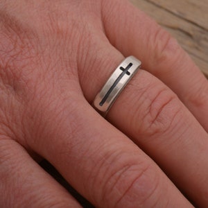 Christian Band Ring for Men & Women, Sterling Silver Cross Ring, Free inside engraving, DA746