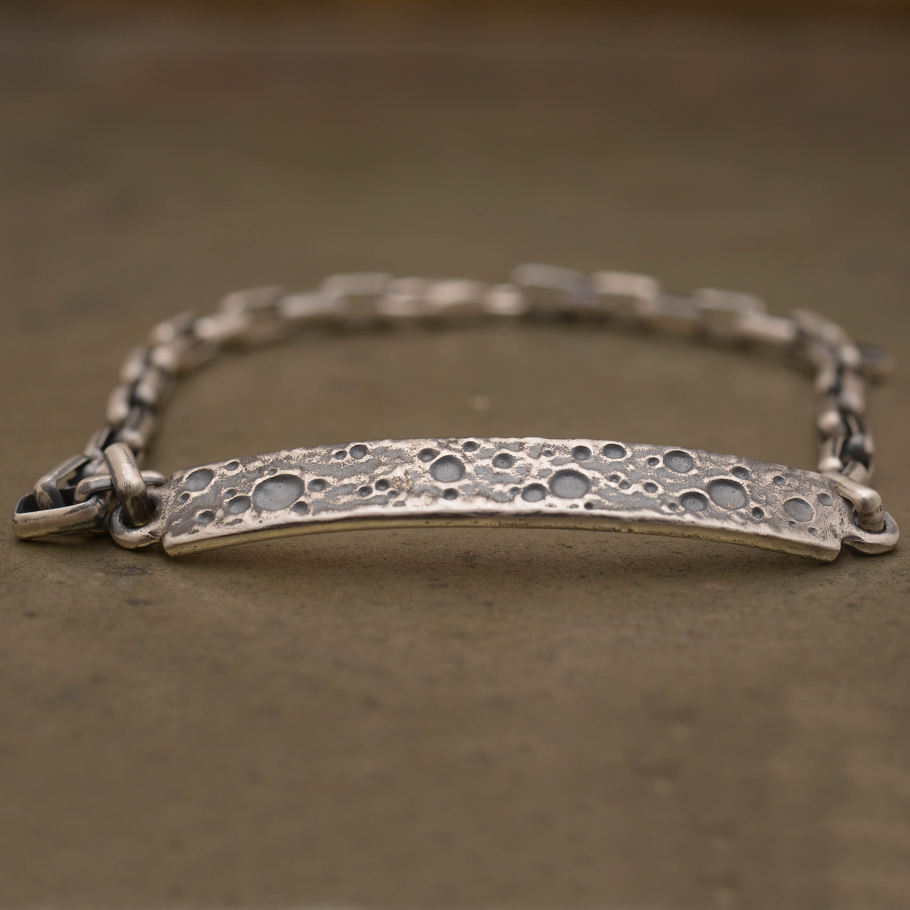 Celestial Bracelet, Moon Surface Sterling Silver Arm Accessory, Men's Jewelry, personalized engraved message on back, statement gift, BA149