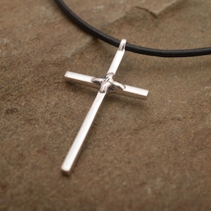 Elegant Christian Cross Necklace, Sterling Silver Double Cross Pendant, Handmade Faith Jewellery, ST926