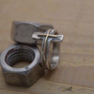 Faith Ring, Cross Sterling Silver and 14KT Gold Ring, Christian Jewelry, DA701