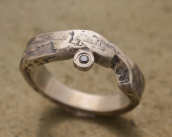 Geoxideerde sterling zilveren ring met zwarte diamant, artistieke herenring DA921