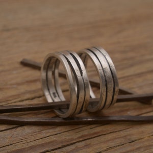 Sterling Silver Wedding Band Set, 7.mm wide, Promise rings for her and him, BE200