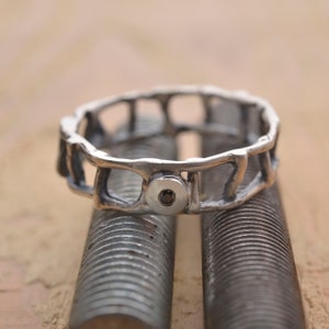 Lattice Men's Ring with Black Diamond, Oxidized Sterling Silver Ring, 6mm wide, Matte finish, DA433