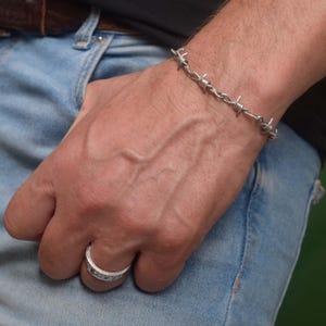 Barbed wire bracelet, Sterling Silver Rock Accessory for Men BA142