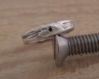 Zwarte diamanten herenring, sterling zilveren mannelijke trouwring, DA480