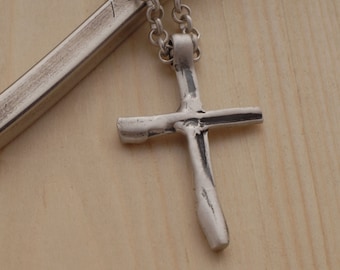 Men's Cross Necklace, Sterling Silver Cross Pendant for Men, Handmade Art Cross, Christian Gift for him ST694