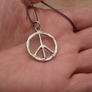 Sterling Silber Peace Halskette für Männer, handgefertigter Peace-Anhänger MA300