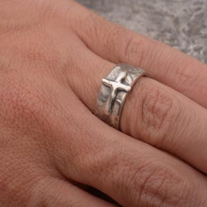 Silver Cross Ring for Men, Sterling Silver Christian Band, 9mm wide, Free inside engraving, DA882