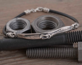 Gordian Knot Bracelet, Sterling Silver & Leather Arm Band for Men BA89