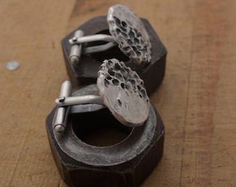 Oxidized sterling silver cufflinks, volcanic rock texture, spiritual gift for men, nature inspired jewelry, earth energy connection, MAN18