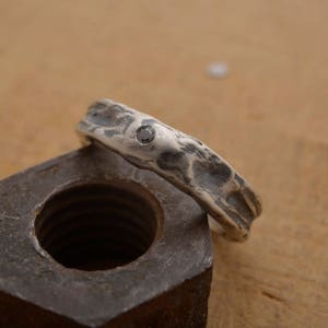 Black Diamond Raw Men’s Ring, Oxidized Sterling Silver Gemstone Ring, 6mm wide, Free inside engraving by hand, DA189