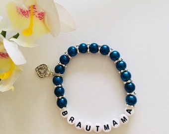 Pearl bracelet Brautmama with heart blue