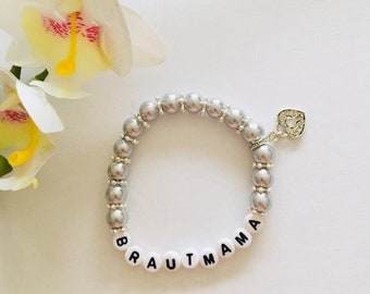 Pearl bracelet Brautmama with heart light grey
